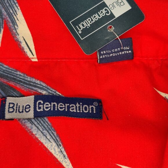 Blue Generation Red Hibiscus Print Hawaiian Pocket Camp Shirt Mens Size 2XL - Picture 7 of 7